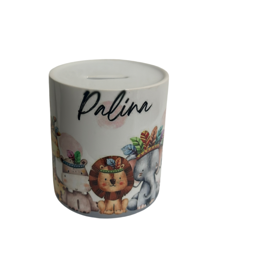 Personalisierte Spardose "Dschungeltiere"