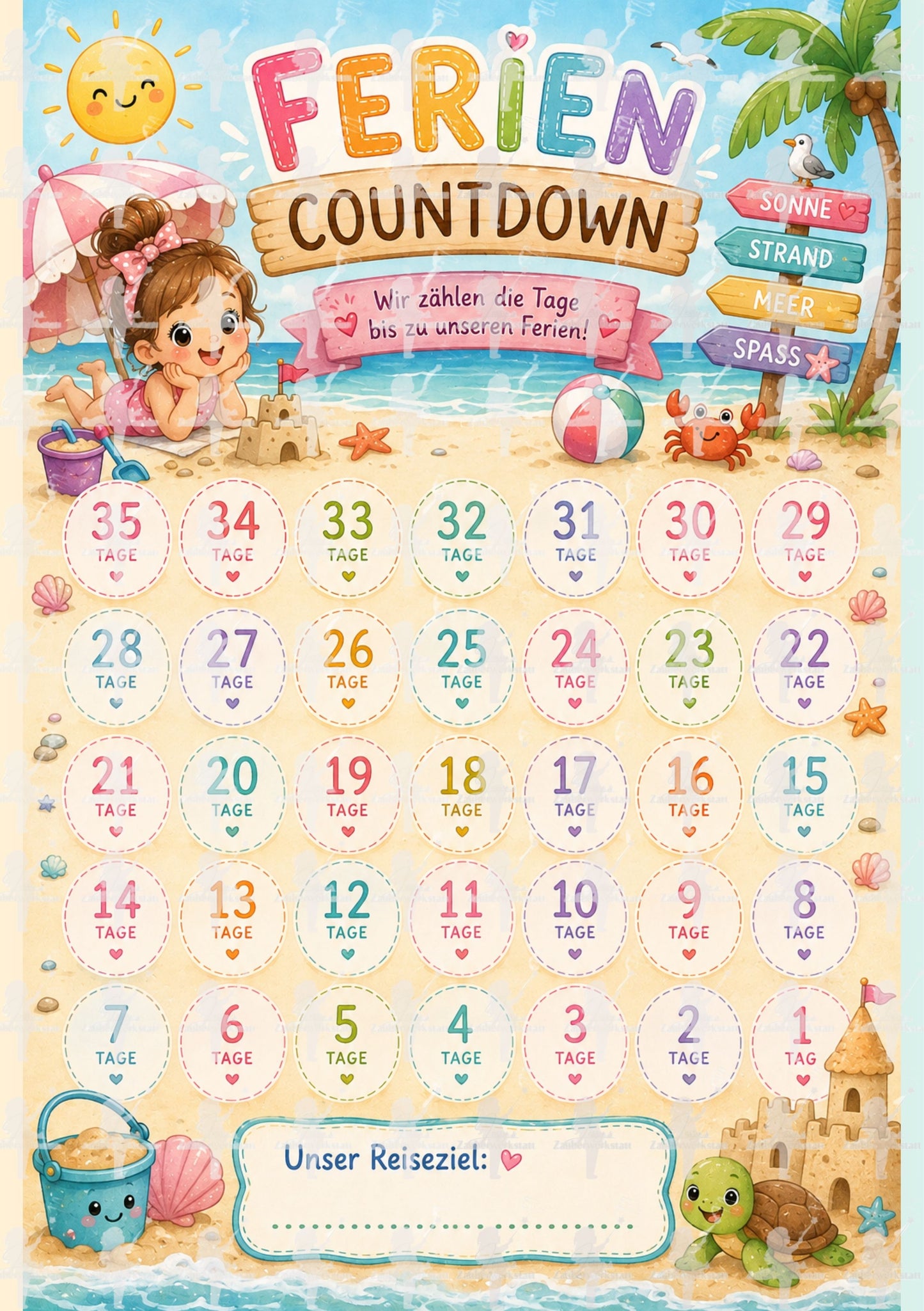 Ferien-Countdown für Kinder- Digitaler Download