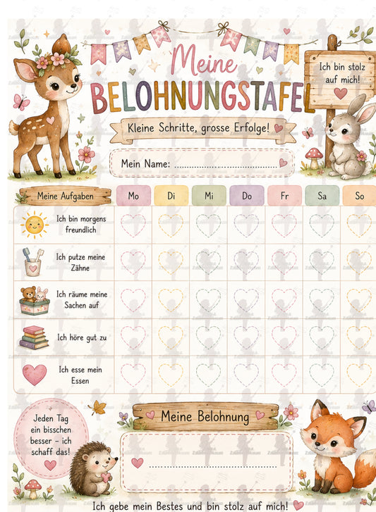 Belohnungstafel für Kinder - Waldtiere - Digitaler Download