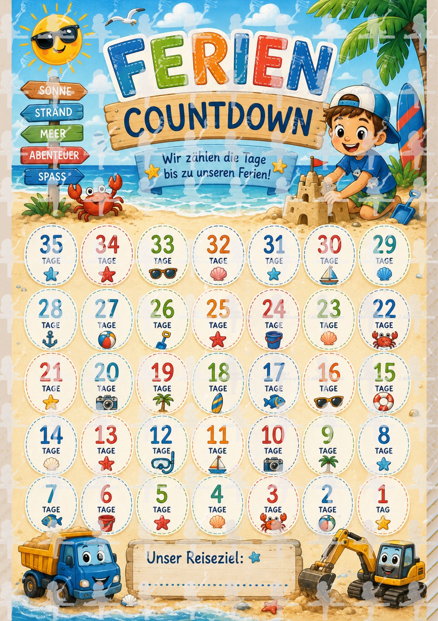 Ferien-Countdown für Kinder- Digitaler Download