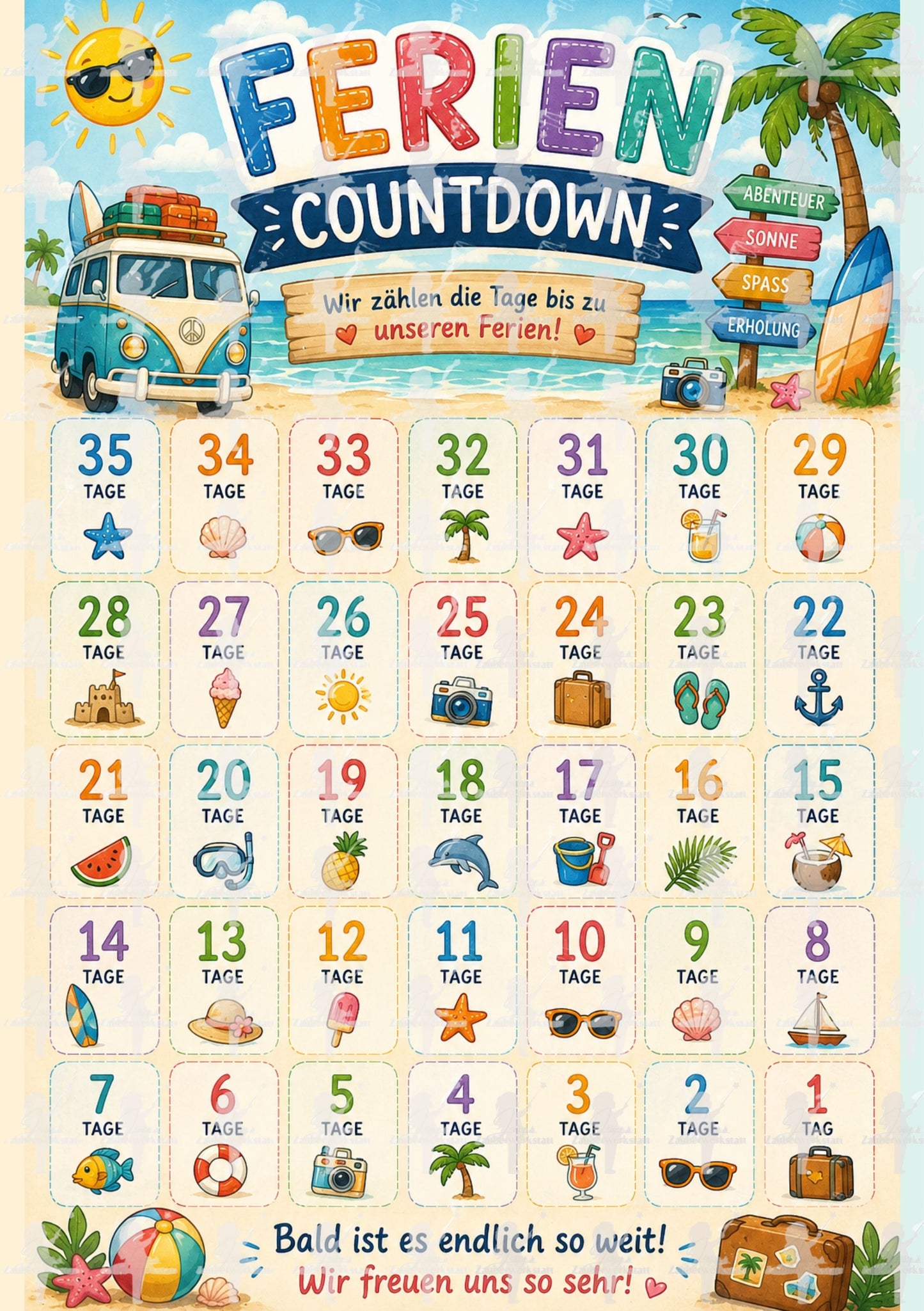 Ferien-Countdown für Kinder- Digitaler Download