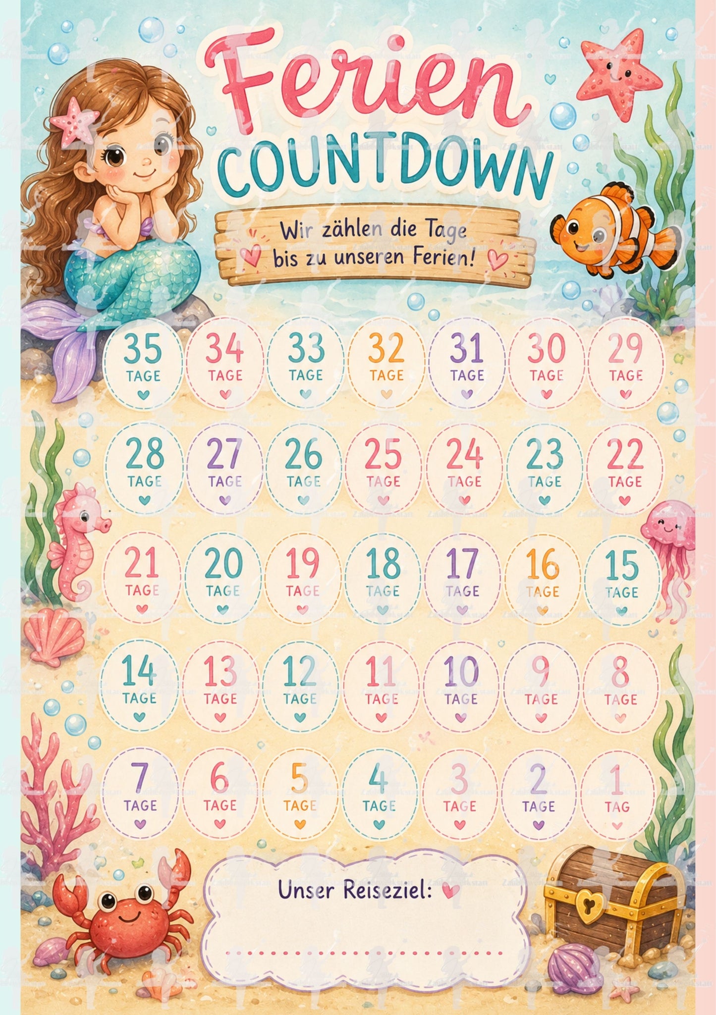 Ferien-Countdown für Kinder- Digitaler Download