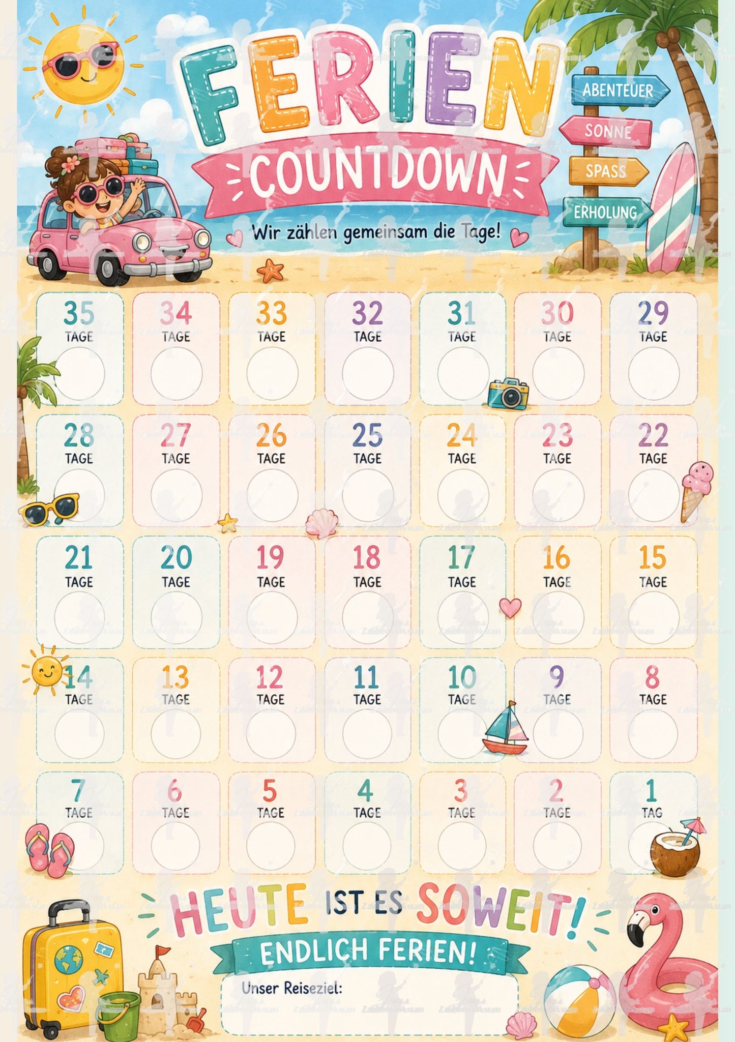 Ferien-Countdown für Kinder- Digitaler Download