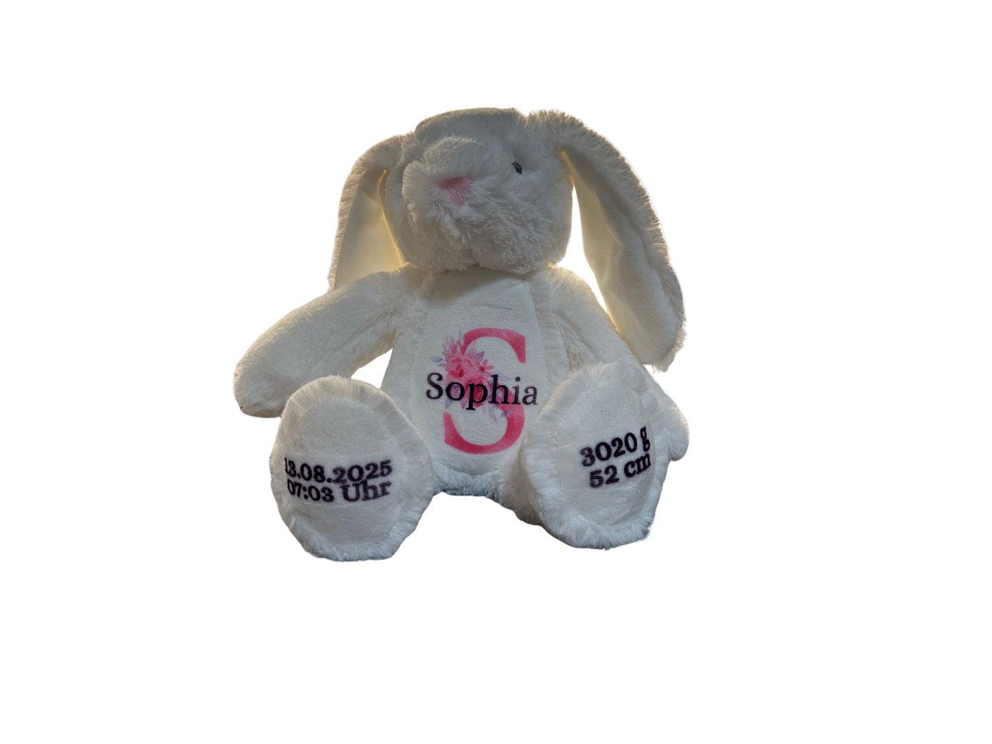 Personalisiertes Stofftier mit Geburtsdaten