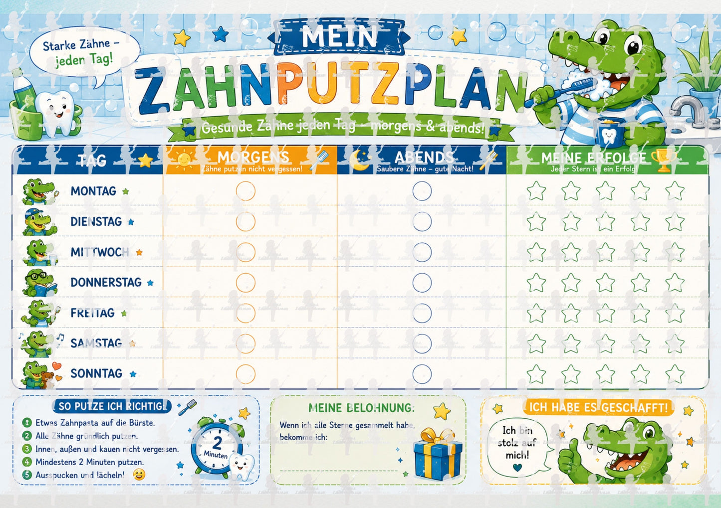 Zahnputzplan für Kinder- Digitaler Download