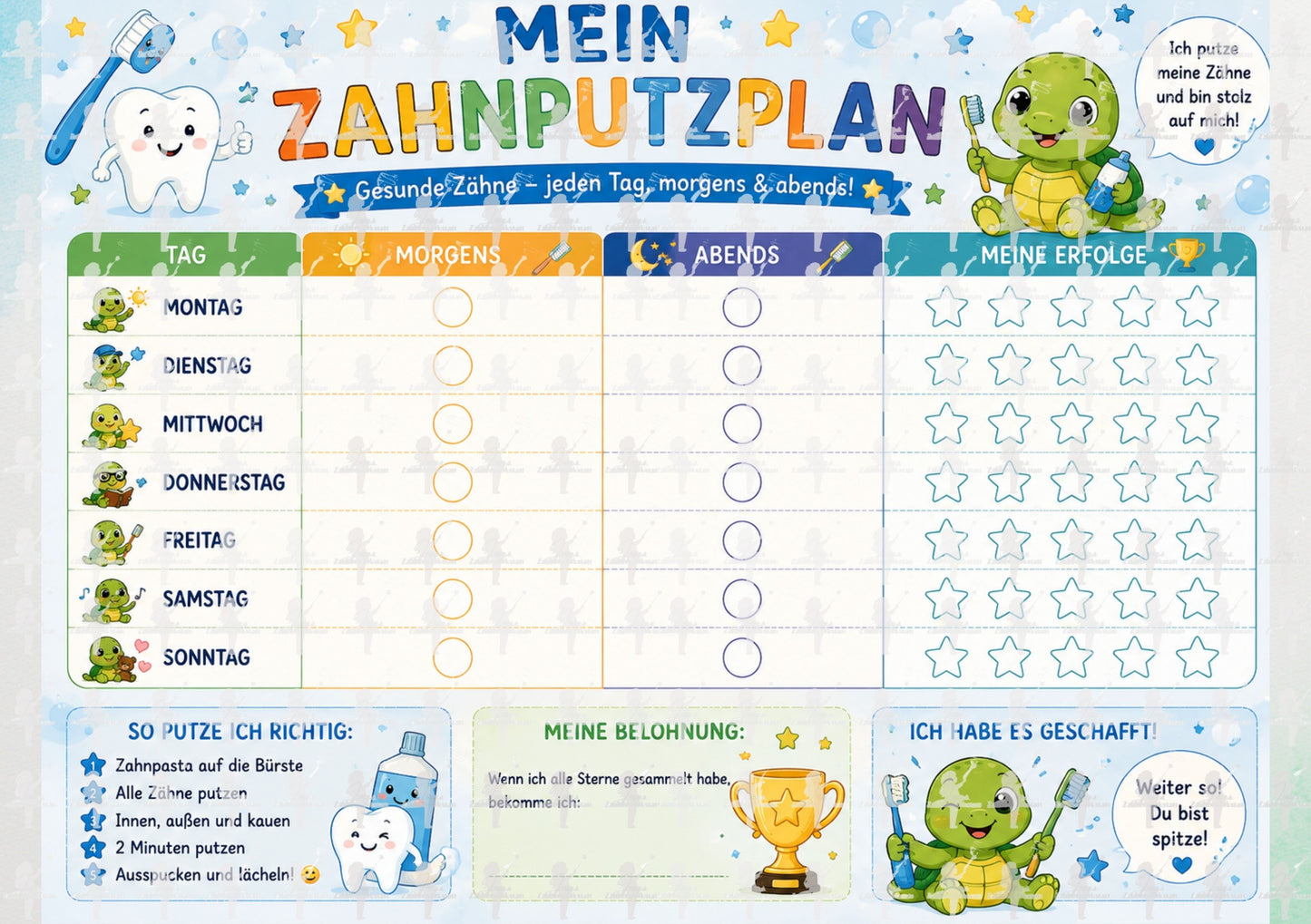 Zahnputzplan für Kinder- Digitaler Download